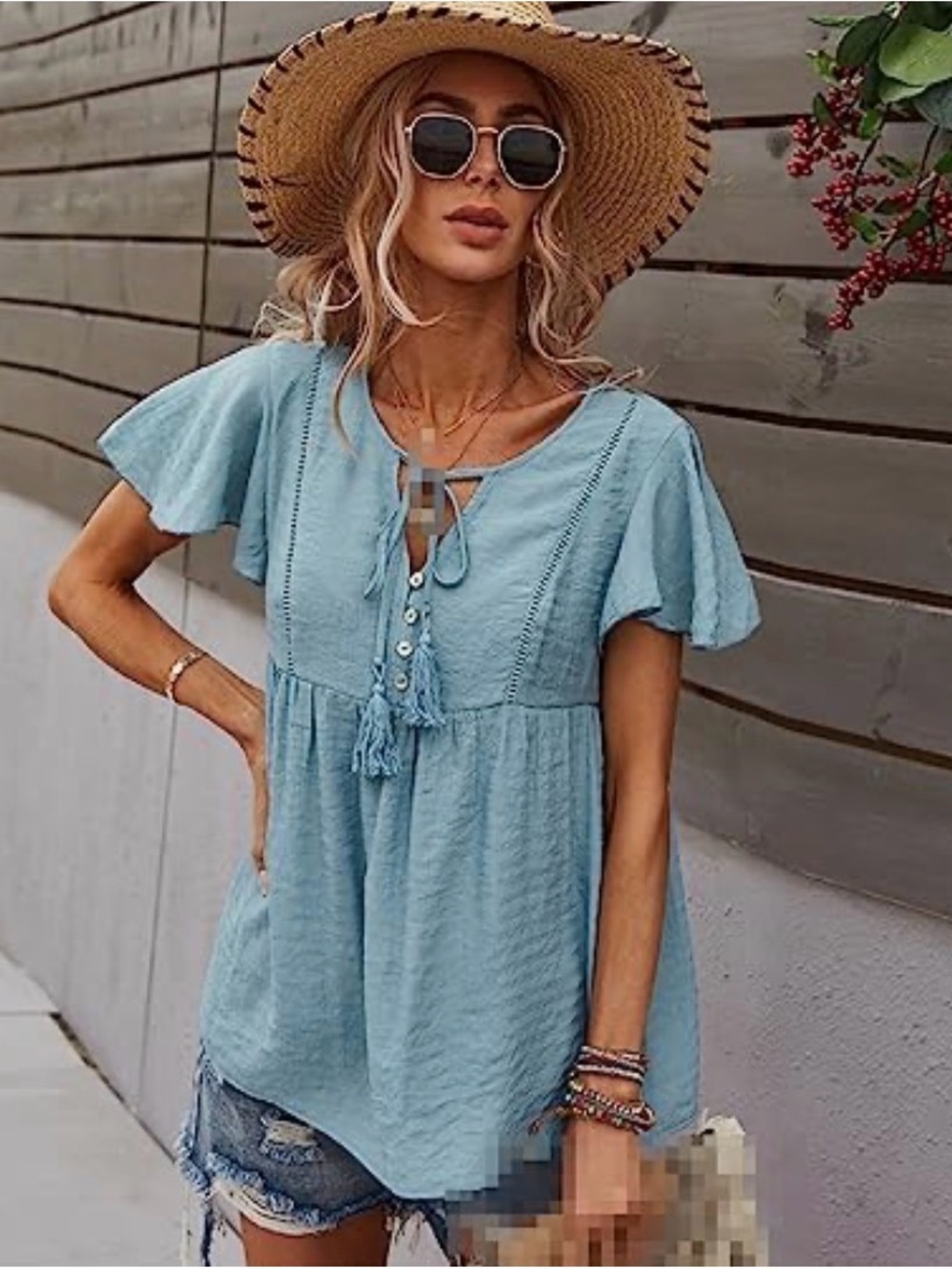 Women's Light Flutter-Sleeve Tie-Front Blouse